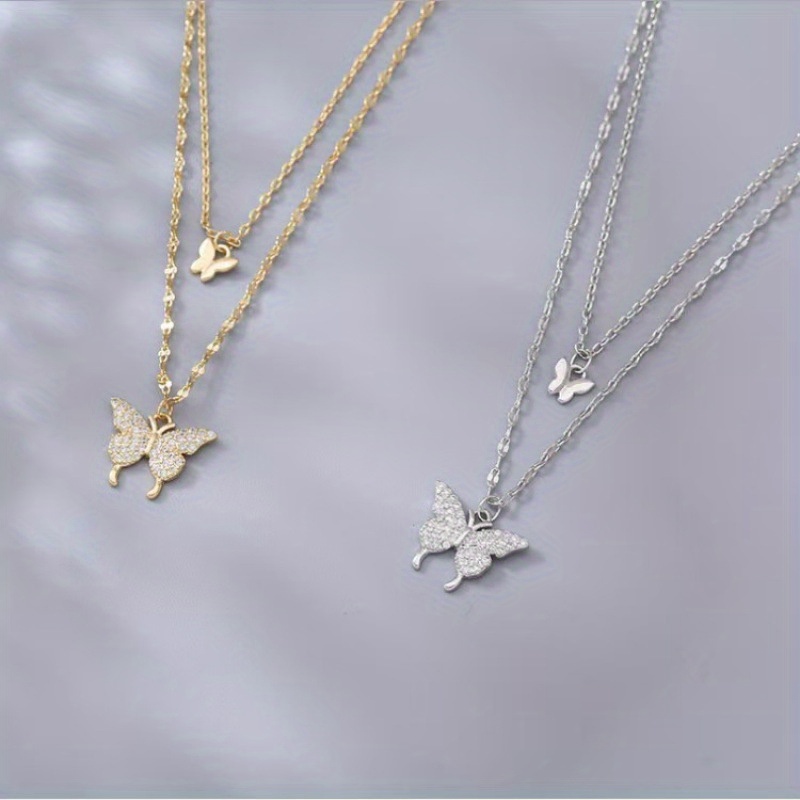 Women's Double Layer Butterfly Minimalist Necklace — High-End Collarbone Chain
